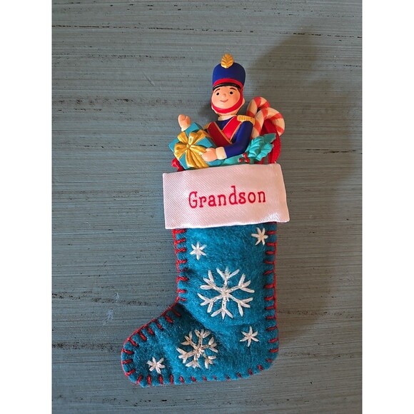 Hallmark Grandson Stocking Keepsake Ornament Dated 2005 A Grandson Is Cheer Vtg - Picture 2 of 9